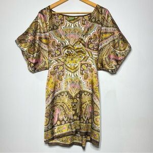 Urban Nomad Tunic Dress Womens L/XL Paisley Pattern V Neck Short Sleeves Belted